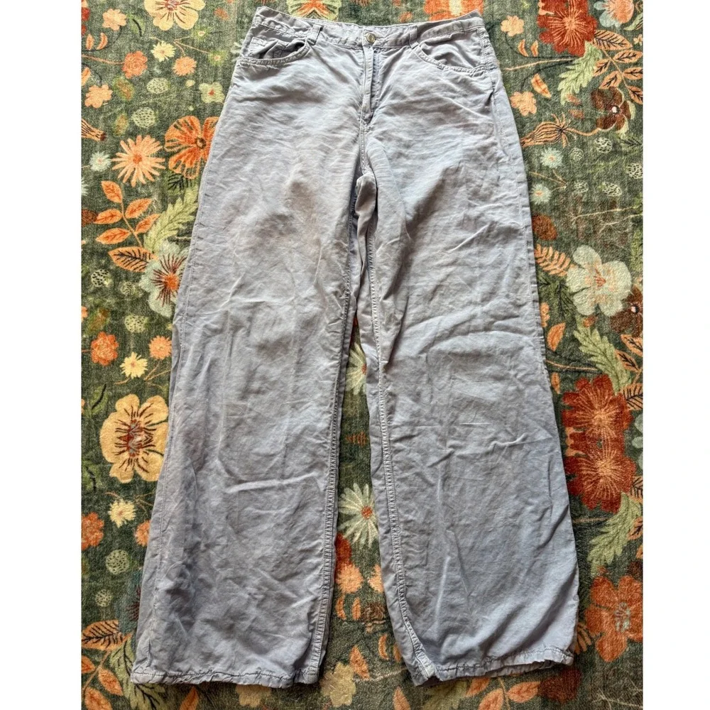 Zara Women Light Blue Linen Cotton Blend Wide‎ Leg Pants Size 8 5520/26/400